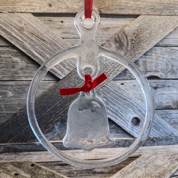 Vintage MJ Designs, Hanging Ornament Heavy Glass Ring Encircling Bell w/ Box - Picture 6 of 9